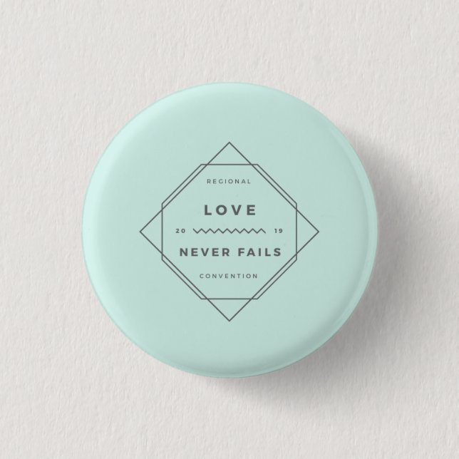 Love Never Fails Regional Convention pin, surfer 1 Inch Round Button (Front)