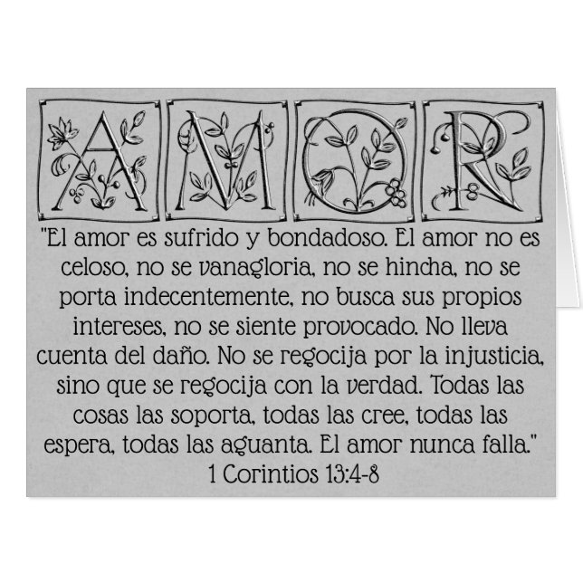 Love Never Fails ~ Scripture~Spanish~Silver (Front Horizontal)