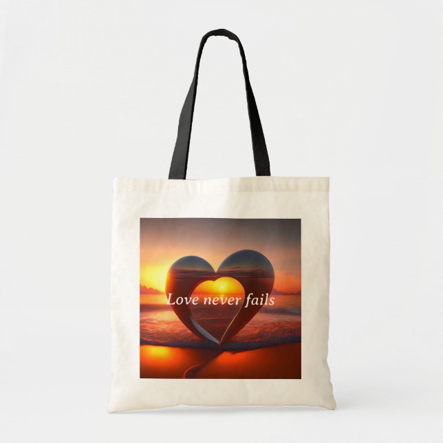 "Love never fails" Tote Bag With Personalized Text (Front)
