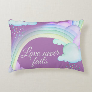 Love Never Fails Watercolor Rainbow Accent Pillow