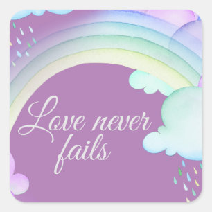Love Never Fails Watercolor Rainbow Square Sticker