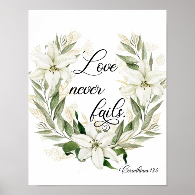 Love Never Fails, Watercolor Scripture Poster (Front)