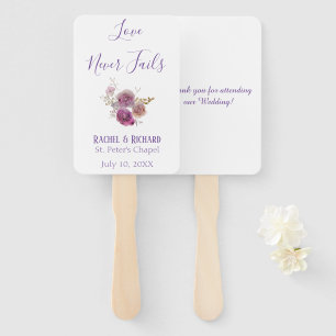 Love Never Fails Watercolor themed Wedding Hand Fan