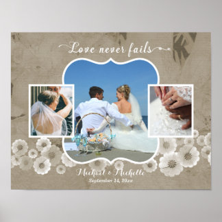 Love Never Fails Wedding Photo Collage Poster