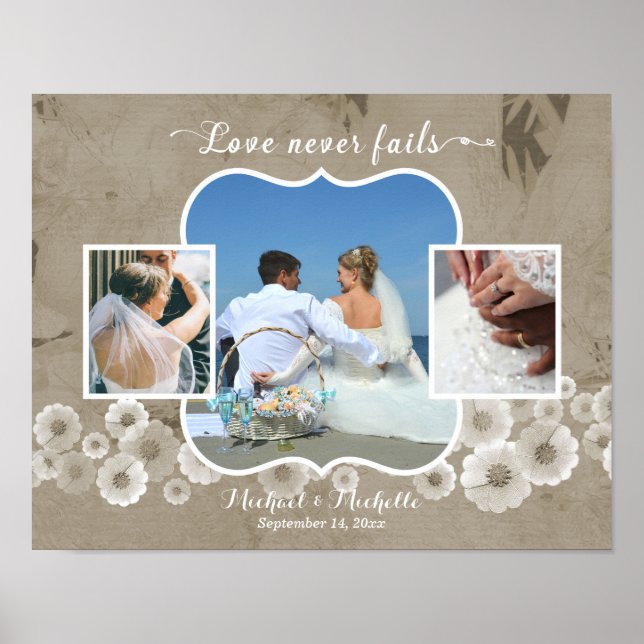 Love Never Fails Wedding Photo Collage Poster (Front)