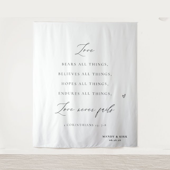 Love Never Fails” Wedding Tapestry Backdrop (Front)