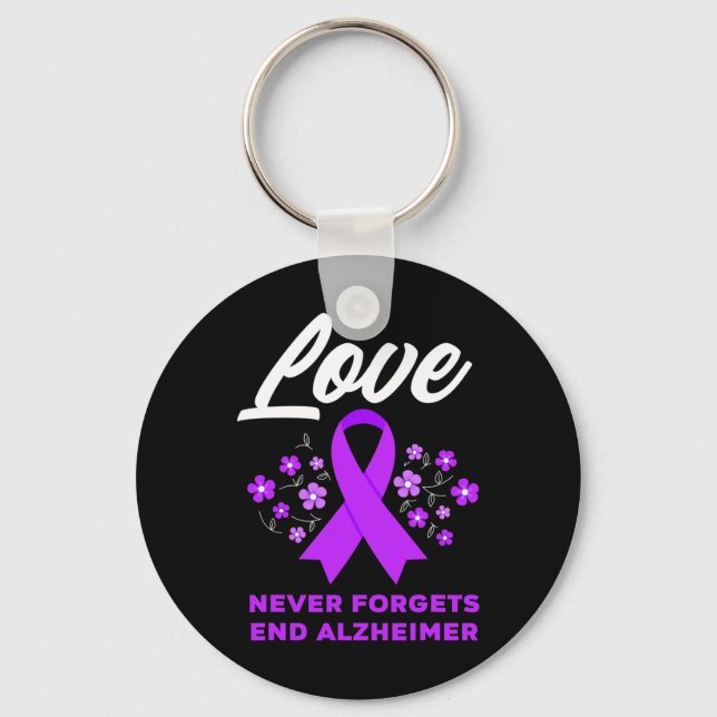 Love Never Forgets End Alzheimer Alzheimer's Aware Keychain (Front)