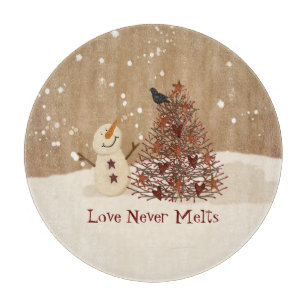 Love Never Melts Snowman Glass Cutting Board