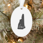 Love New Hampshire Shaped Black Chalkboard Ornament<br><div class="desc">Featuring the silhouette outline map shape of the state of New Hampshire filled in with a solid black background and the word love written in lower case letters inside, this state love themed Christmas ornament is perfect for anyone who loves New Hampshire and wants to share it on their tree...</div>