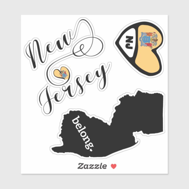 Love New Jersey, Feuille de Stickers Coupe Die (Feuille)