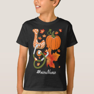 Love NICU Nurse Neonatal Fall Autumn Pumpkin Maple T-Shirt