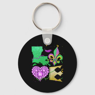 Love Nola Louisiana Map Beads And Crown Fat Tuesda Keychain
