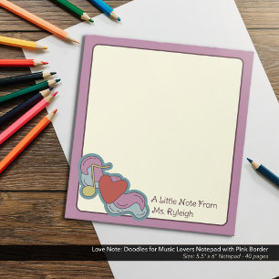 Love Note: Doodles for Music Lovers Pink Notepad
