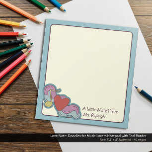 Love Note: Doodles for Music Lovers Teal Notepad