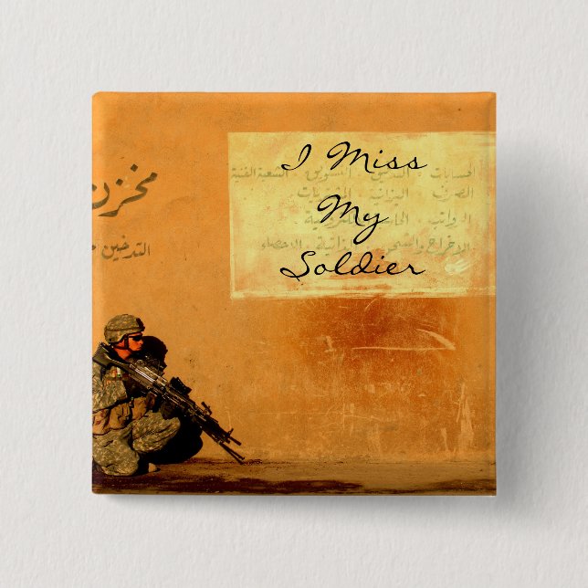 Love Note on the Wall Military Soldier 2 Inch Square Button (Front)