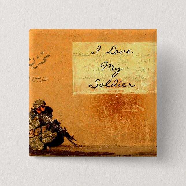 Love Note on the Wall Military Soldier 2 Inch Square Button (Front)