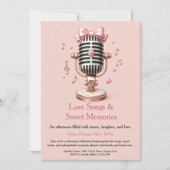 Love Notes and Karaoke Valentine's Party  Invitation (Front)