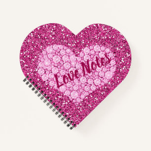 Love Notes Pink Diamond Heart Faux Glitter Notebook