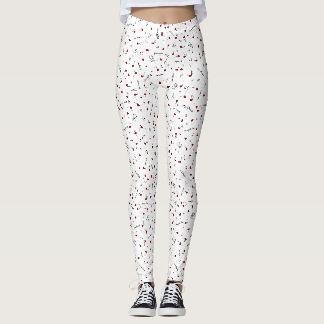 Love Notes Red Heart Music Notation Leggings (Front)