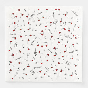 Love Notes Red Heart Music Notation Napkin