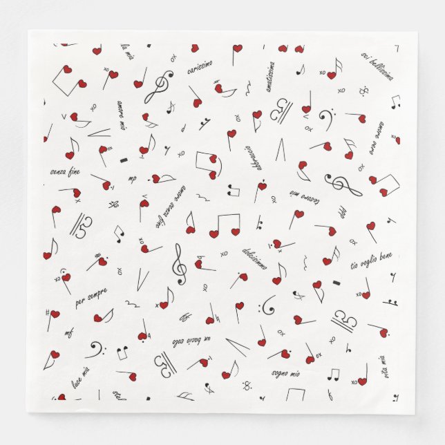 Love Notes Red Heart Music Notation Napkin (Front)