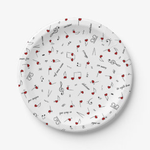 Love Notes Red Heart Music Notation Paper Plate