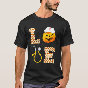 Love Nurse 2021 Pumpkin Halloween Funny Nurse Hall T-Shirt