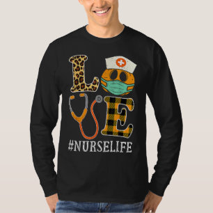 Love Nurse Halloween Pumpkin Leopard Fall Thanksgi T-Shirt