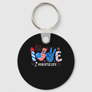 Love Nurse Life American Flag 4Th Of July Keychain
