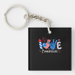 Love Nurse Life American Flag 4Th Of July Keychain