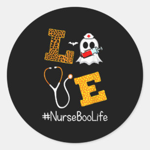 Love Nurse Life Leopard and Boo Sheet Halloween Classic Round Sticker
