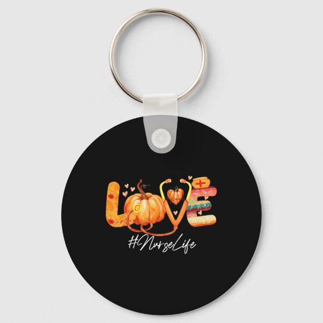 Love Nurse Life Pumpkin Fall Autumn Thanksgiving N Keychain (Front)