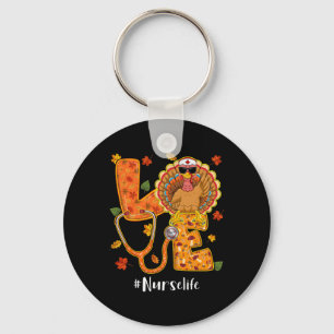 Love Nurse Life Thanksgiving Autumn Fall Turkey Keychain