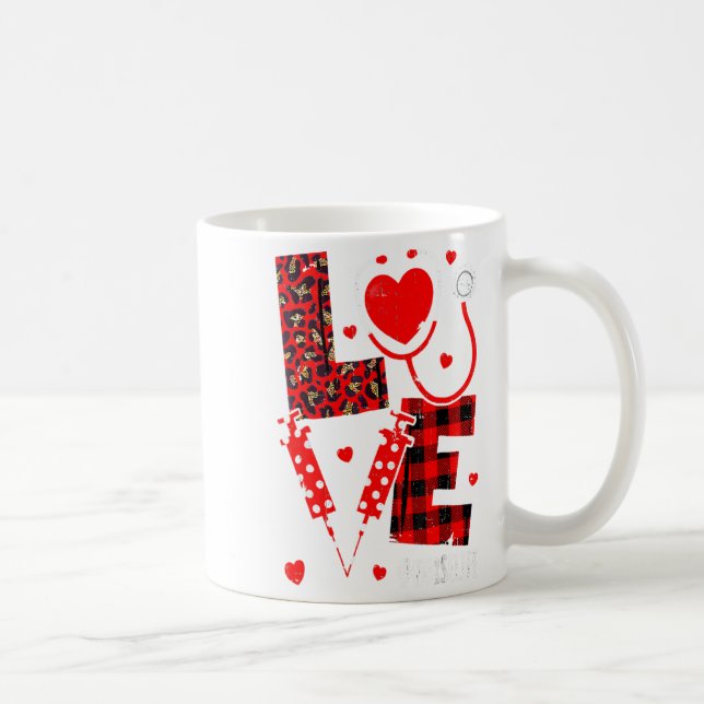 Love Nurse Life Valentine Day Leopard Plaid Red He Coffee Mug (Right)