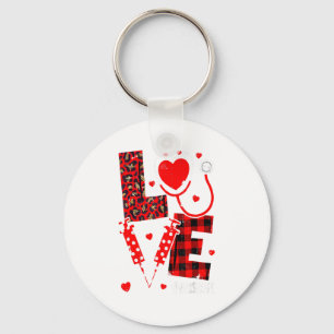 Love Nurse Life Valentine Day Leopard Plaid Red He Keychain
