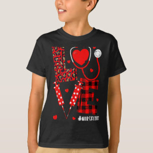 Love Nurse Life Valentine Day Leopard Plaid Red He T-Shirt