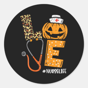 Love Nurse Pumpkin Leopard Fall Halloween Thanksgi Classic Round Sticker