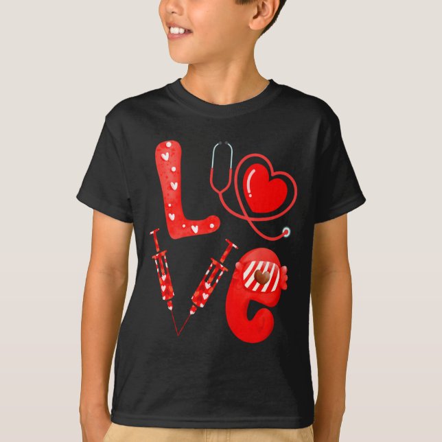 Love Nurse Stethoscope Syringe Happy Valentines D  T-Shirt (Front)