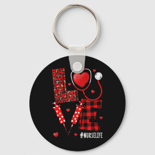 Love Nurselife Valentine Nurse Leopard Print Plaid Keychain