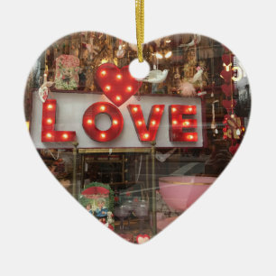 LOVE NYC Valentine's Day Store Window Heart Sign Ceramic Ornament