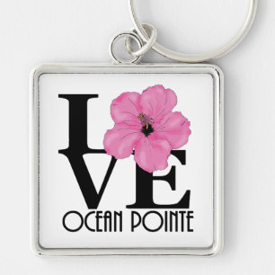 LOVE Ocean Pointe Hawaii Pink Hibiscus Keychain