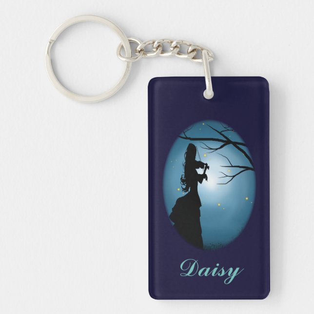Love Of Music, Lady Playing A Violin, Personalise Keychain (Front)