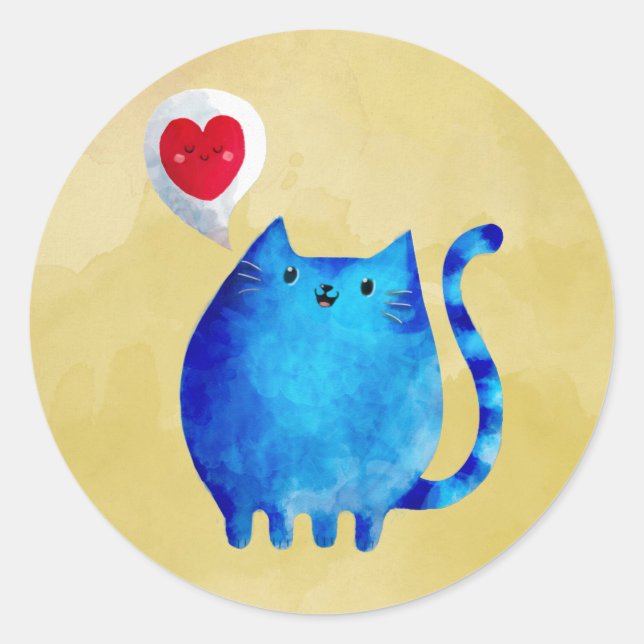 Love of The Blue Kitty Cat Classic Round Sticker (Front)