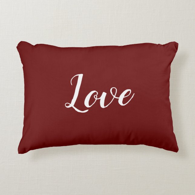 "Love" on Pretty Deep Red Accent Pillow (Front)