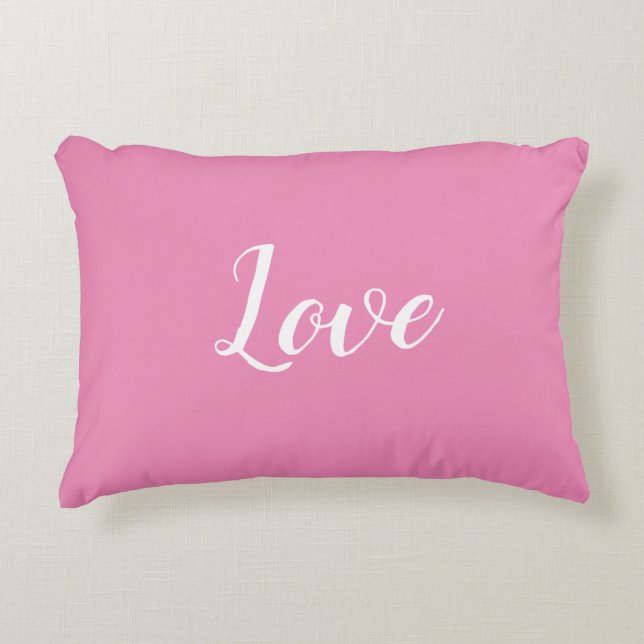 "Love" on Pretty Pink & White Accent Pillow (Front)