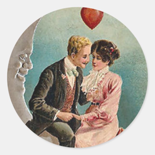Love on the Moon Classic Round Sticker (Front)