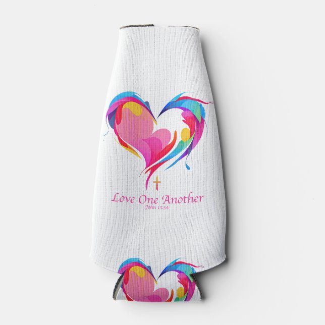 Love One Another Bible Verse John 1334  Bottle Cooler (Front)