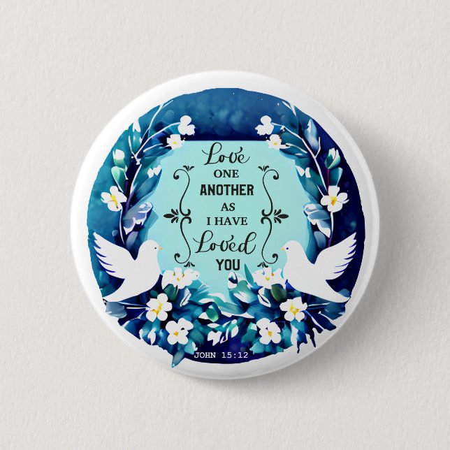 Love One Another Blue and White Doves 2 Inch Round Button (Front)