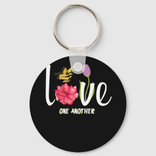 Love One Another Daisy Bird Hippie Flower Gift Keychain