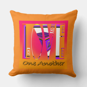Love One Another Graphic Orange Throw Pillow